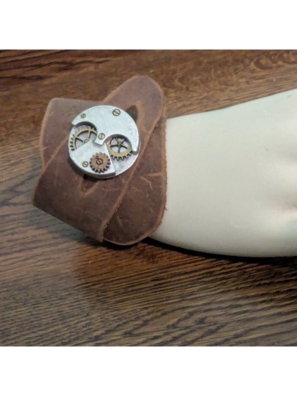 Steampunk ROUND "Gears"  asymmetrical Brown Leather